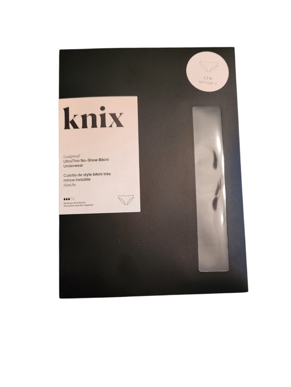 NEW Knix Leakproof Ultra Thin No Show Bikini Black Size Large